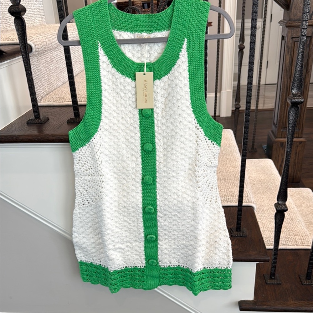 Ramy Brook White and Green Knit Mini Dress